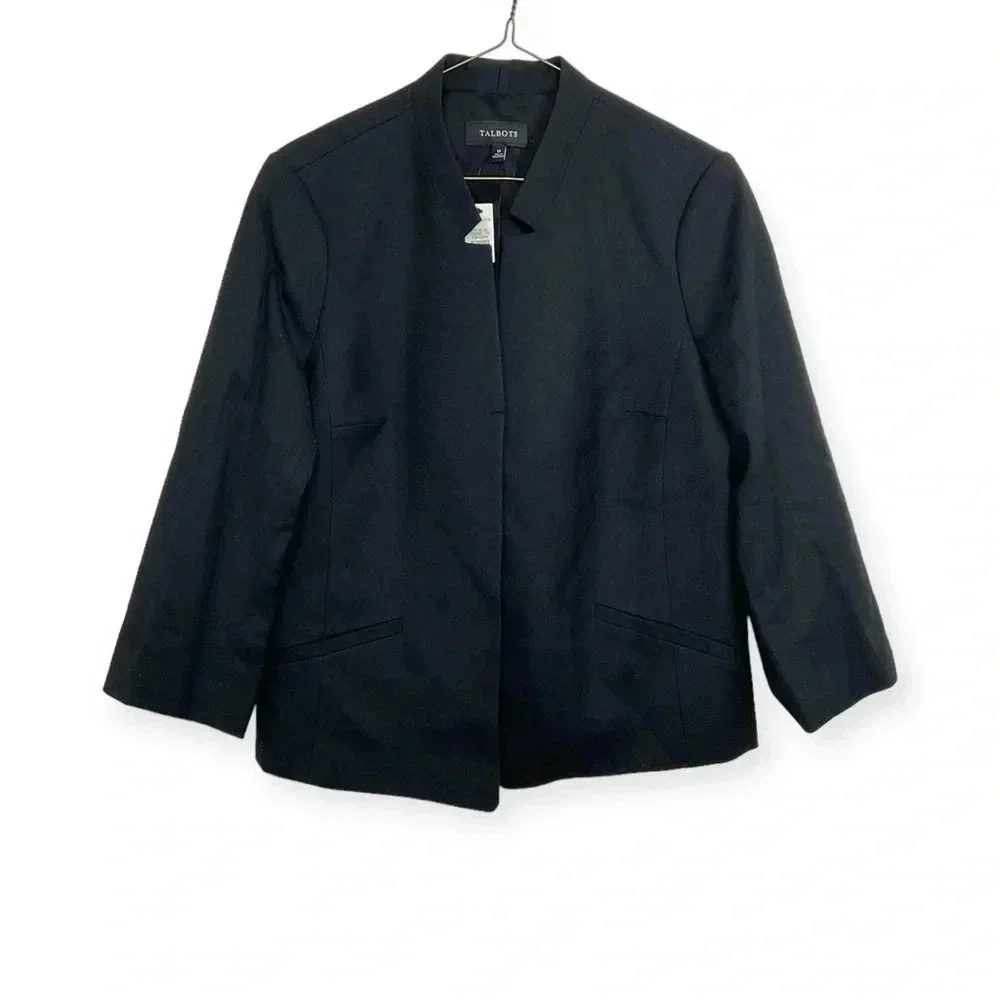 Talbots Black Open Front Wool Blazer Size 10